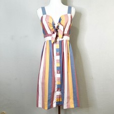 Madewell Dress Striped Tie-Front Cutout Sundress Size 4 Knee Length 100% Cotton