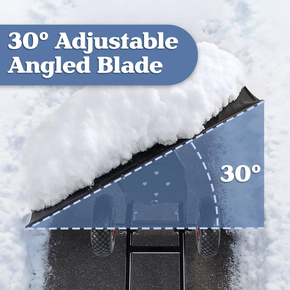 Heavy Duty Snow Shovel with Wheels 35.8” Wide Metal Snow Pusher Adjustable Blade - Image 4 of 4