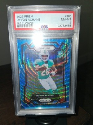 2023 Panini Prizm De'Von Achane Blue Wave /199 PSA 8 Rookie Card #365 RC