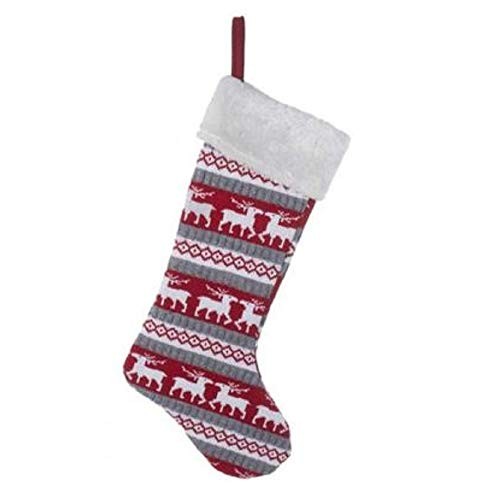 Rot und weiß Rentier Design gestrickt Weihnachten Strumpf 22 Zoll Neu - Bild 1 von 2