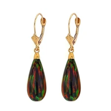14k Yellow and White Gold Black Opal Leverback Earrings