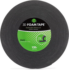 5608 3D Foam Tape Jumbo Rolls, Black, 1/16 Inch; 108 Feet