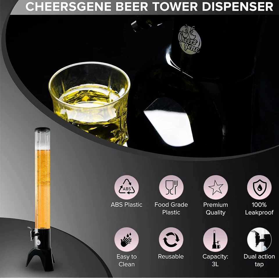 Beverage Tower 3L/102oz Dispenser w Detachable Ice Tube & 7 Color LED Lighting - Image 2 of 4