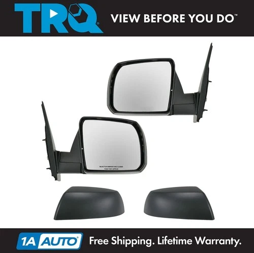 TRQ Power Side View Mirrors w/ Black Textured Cap Pair Set for Tundra Sequoia