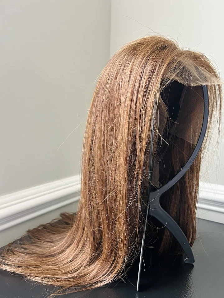 "Peluca humana de cabello virgen personalizada frontal de encaje marrón mediana natural 19""" Foto 3 de 3