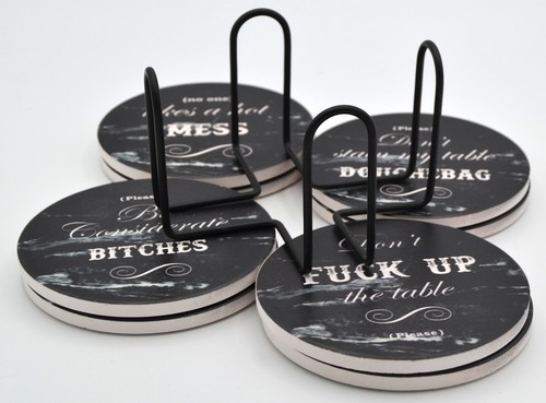 LIFVER Lustige Untersetzer 8er Set - Schwarz Marmoroptik Keramik mit Halter, Korksockel - Bild 8 von 9