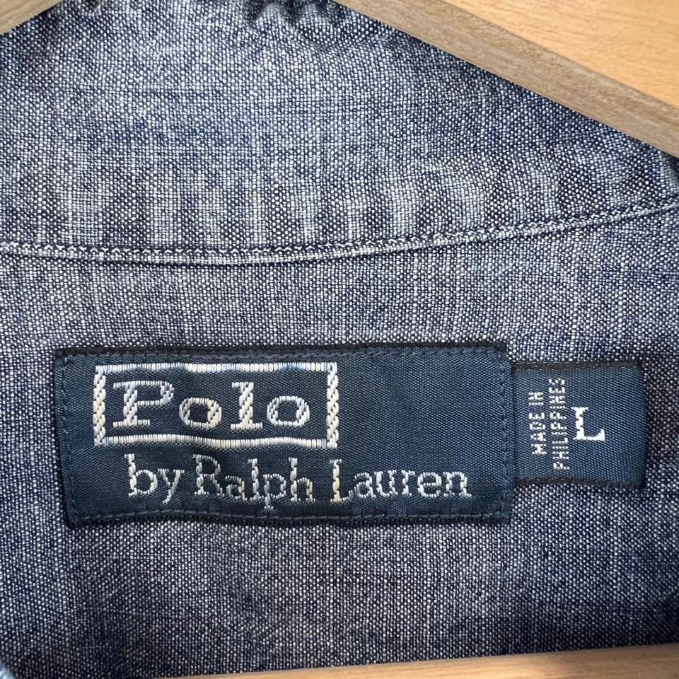 Polo Ralph Lauren Cambray Camisa de Trabajo Azul Manga Larga Para Hombre Informal Abotonada L Foto 4 de 4