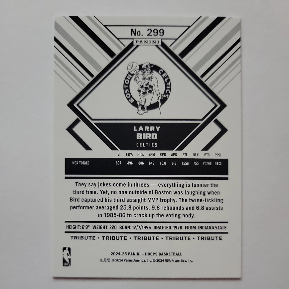 Larry Bird /75 Dragon Year 2024-25 Panini NBA Hoops Tribute Dragon Year #299 - Image 2 of 2