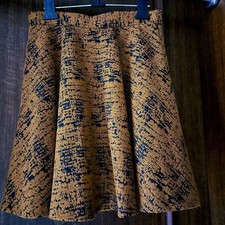 Brown Pattern Flare Skirt, Women's Midi Length