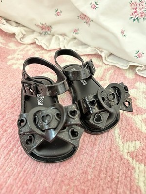 New Melissa Girls Jelly Sandals Black Heart Detail Size 5 Waterproof Shoes
