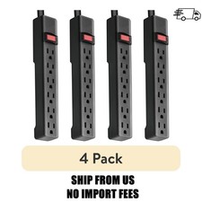 4 pack Hyper Tough 6-Outlet Indoor Power Strip with 8 Ft Extension Cord, ETL C