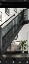 Toughened Grey Tinted Glass Stair Panels - Rake and Landing Slotted Handrails