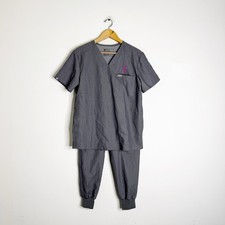 FIGS Scrub Set Small Gray Pink Ribbon Cancer Awareness Tansen Pants Chisec Top