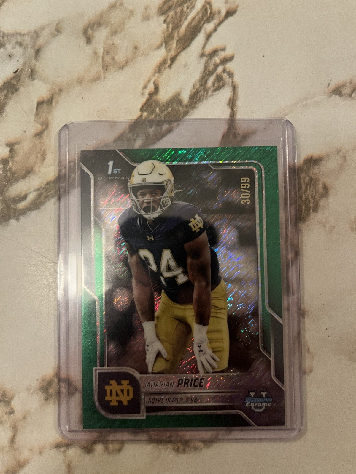 Jadarian Price 2025 Bowman U Chrome 1st Green Shimmer /99 Notre Dame