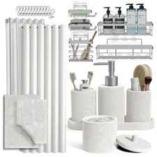 White Bathroom Set - Bathroom Sets with Shower Curtain and Rugs, 26PC Bathroo...