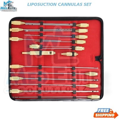 Liposuction Cannulas Set Luer Lock Face Fat Transfer Surgery Cosmetic Kit 17 Pcs