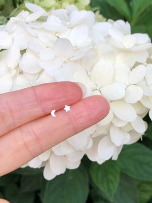 925 Sterling Silver Star & Moon Stud Earrings Mismatched Studs DAINTY 2.8mm