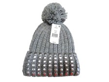 DKNY Flat-Stud Metallic Rib-Knit Beanie, Silver/ Gray