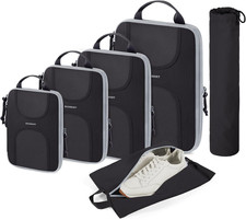 BAGSMART Compression Packing Cubes, 6 Set Cubes for Large, 03 - Black