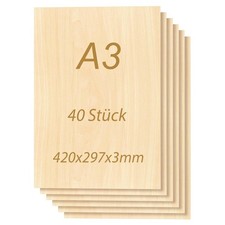 Laserholz Sperrholz Holz Platten A3 Lindenholz 420x297x3mm 40 Stück