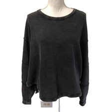 We The Free Sweatshirt Womens Medium Gray Oversize Pullover Ribbed Comfort