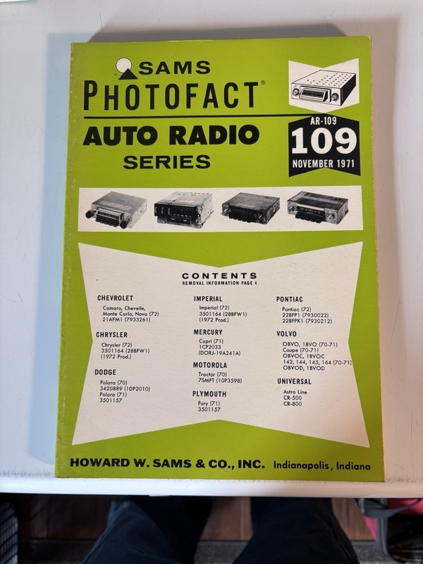 Sams Photofact Manuals Auto Radio Series AR-109