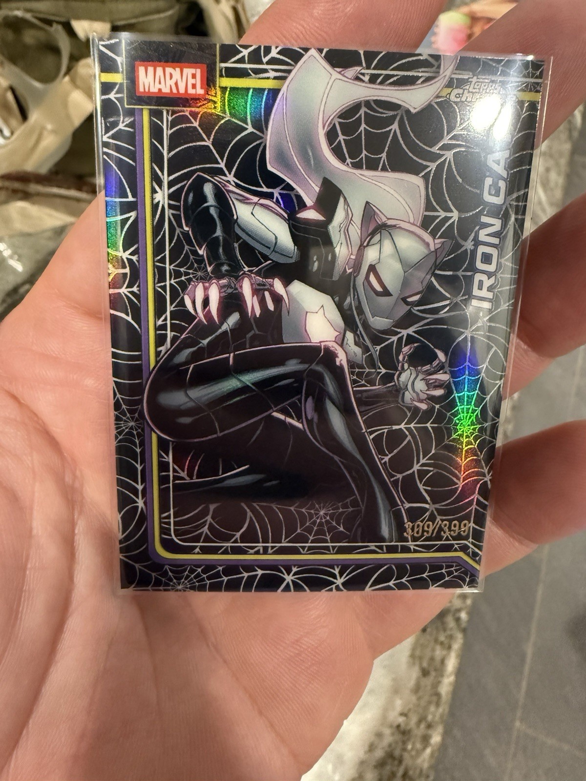 2026 Topps Chrome Marvel Iron Cat #127 Black Spider Web Refractor /399
