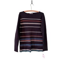 Liz Claiborne Women XL Navy Striped Long Sleeve Striped Sweater 18 PTP 26 Long