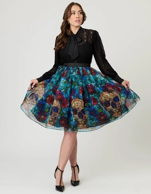 UNIQUE VINTAGE  STAINED GLASS SKULL SKIRT - NEW - MEDIUM