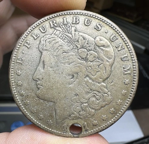 Holed 1921 Morgan Silver Dollar 26.3 Grams