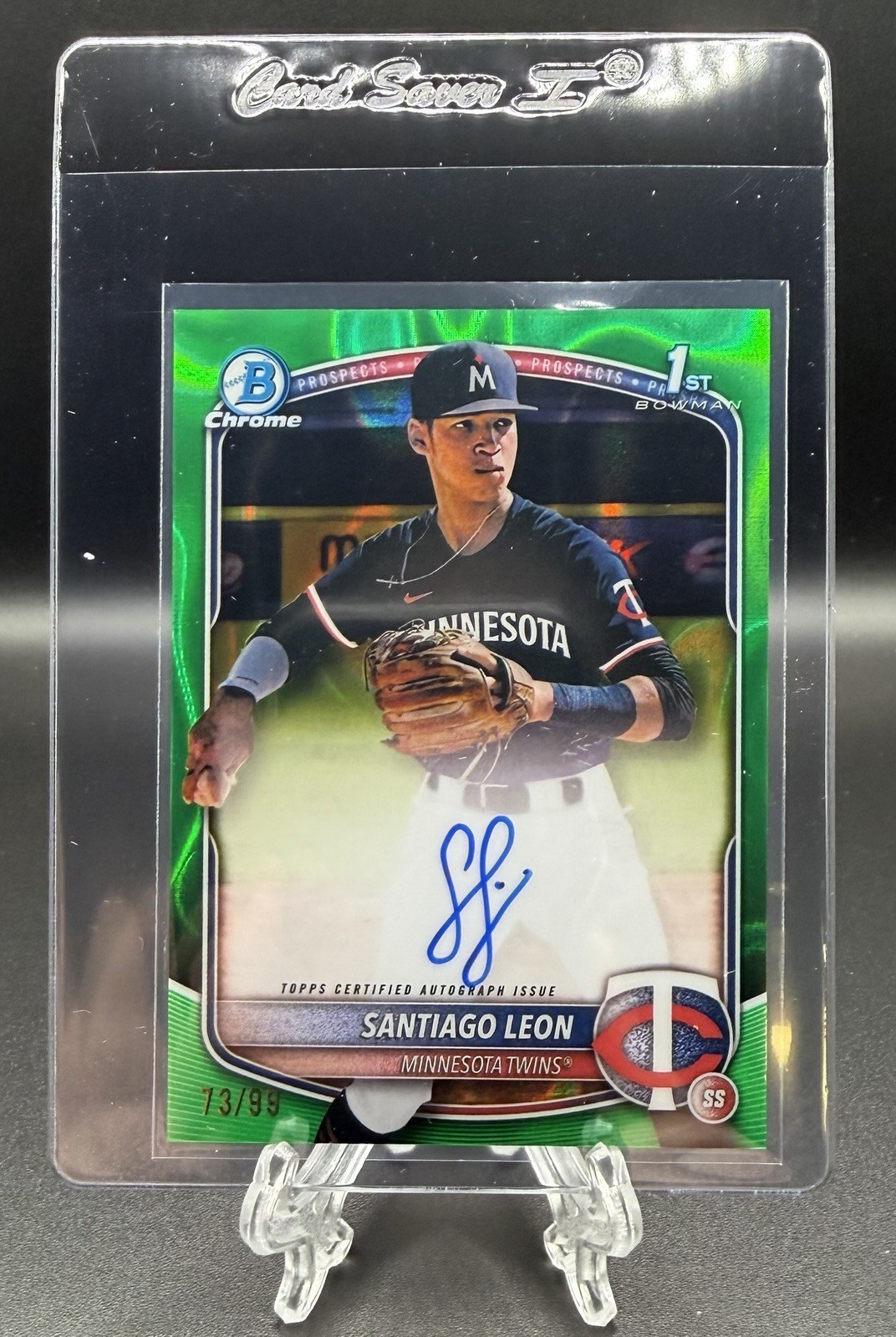 Santiago Leon 2025 Bowman Chrome Green Lava Refractor Auto /99 1st Bowman Twins