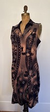 OOAK Upcycled Bleach Stencil Craft Print Polo Dress Boho Whimsical Art To Wear L