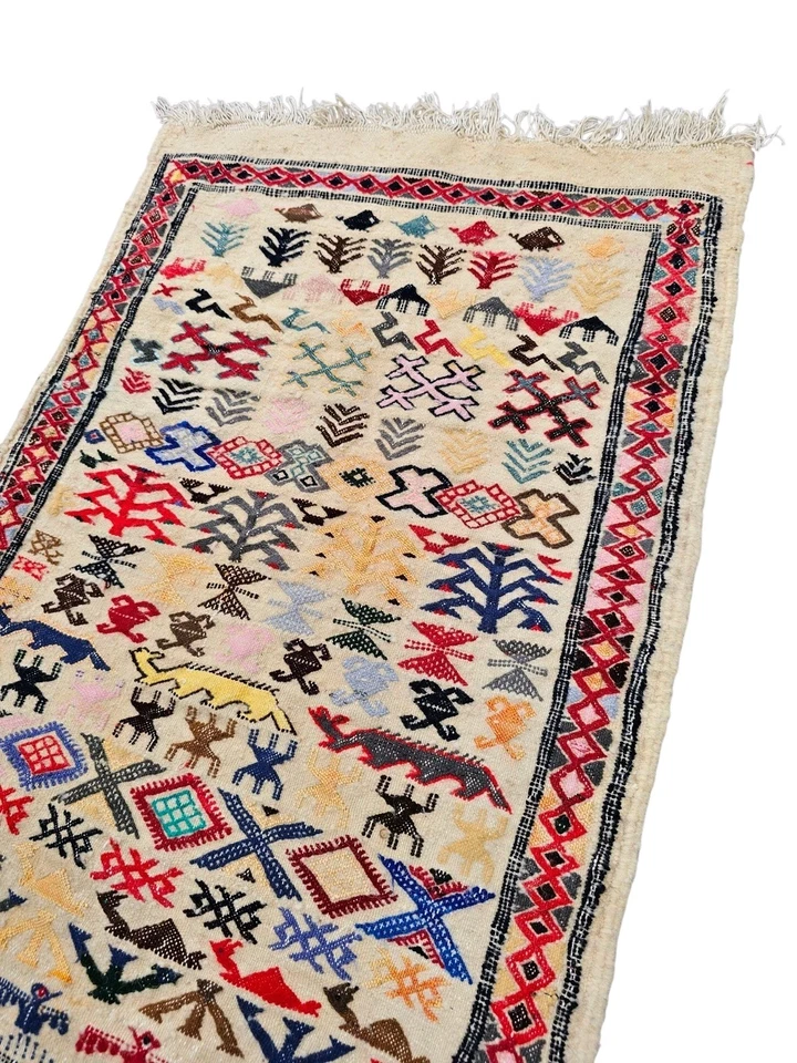 Vintage Handmade Moroccan Wool Kilim Flatweave Kelim Floor Throw Rug Traditional - Image 4 of 4