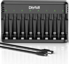 8 Bay AA AAA Battery Charger with USB-C High-Speed Charging, Independent Slot fo