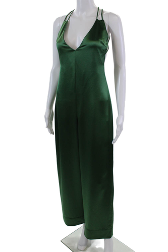 Mono Sylc para mujer satinado cuello en V sin mangas cremallera pierna ancha verde talla S - Imagen 2 de 7