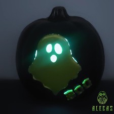 "BOO" Green Ghost With Lights Pumpkin Decor