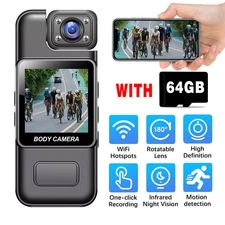 64GB,WiFi 4K Camera Camcorder 1080P Body Police Cam Audio Video DVR IR Night Cam