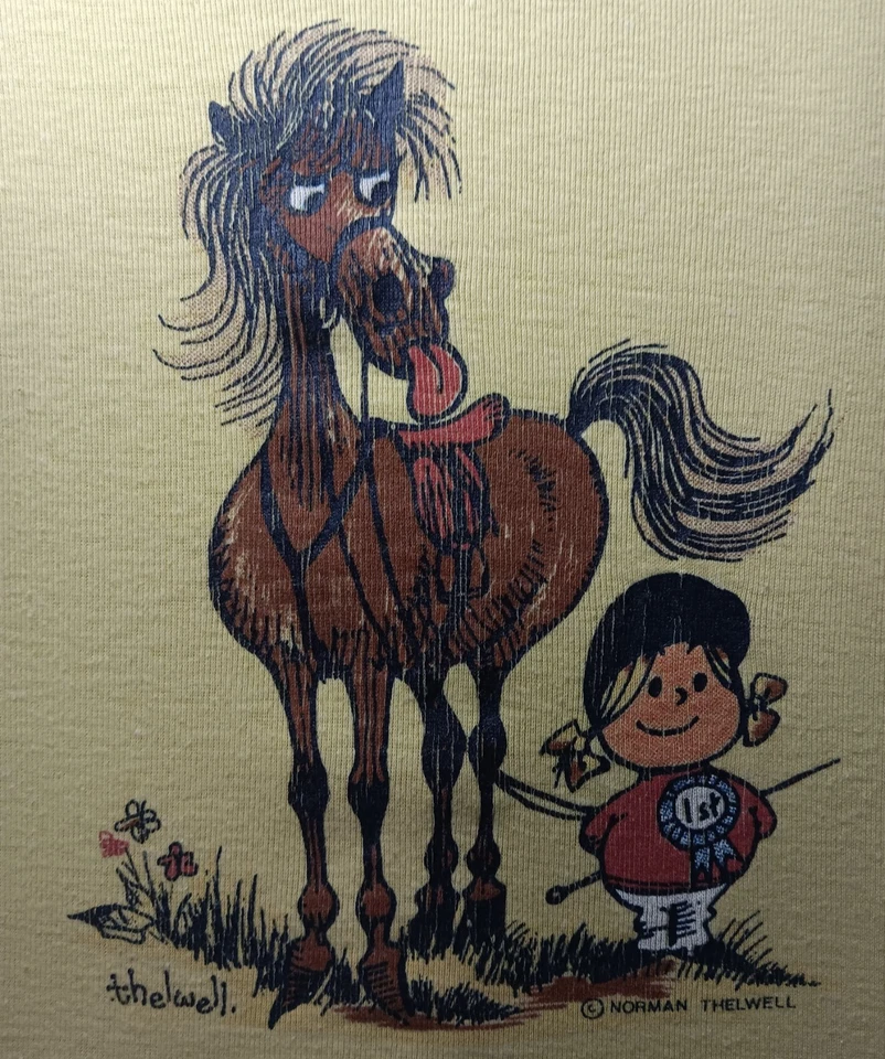 Винтажная женская маленькая футболка 70-х Norman Thelwell Pony кукла юмористическая футболка с лошадью - Изображение 3 из 4