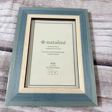 NATALINI Handmade ITALIAN Wooden Picture Frame 4x6" Teel Blue White Striped