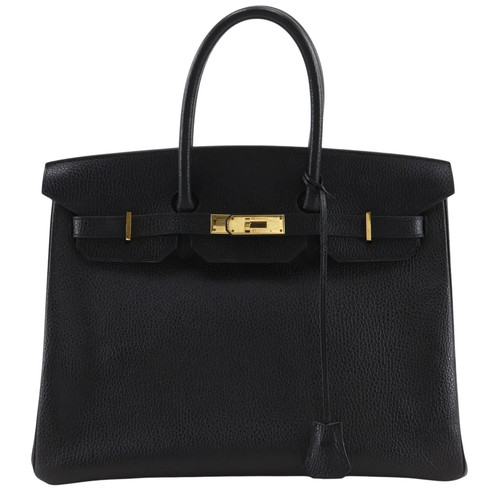 Hermes Birkin Black Ardennes With Gold Hardware Brown Leather Handbag