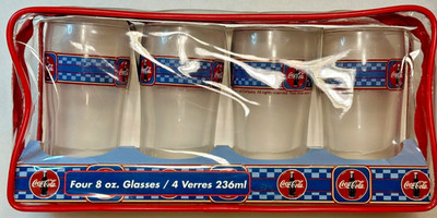 Vintage - Coca Cola 8oz Glasses w/ Case, Anchor Hocking Set Of 4
