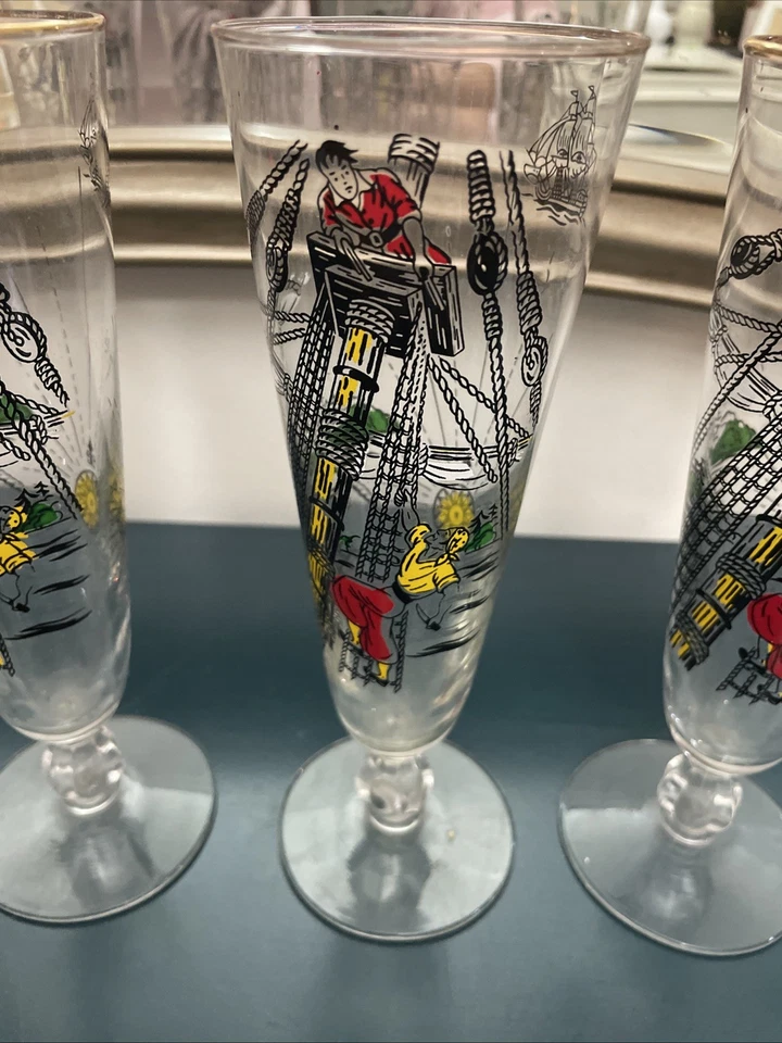 Juego De 4 Vasos De Cerveza Pilsner Libbey Treasure Island 8.5" De Colección Años 50 - ¡Piratas! Foto 3 de 4