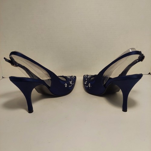 Michael Shannon Womens Navy Blue Strappy Rhinestone Shoes Heels Sz 7.5M - Picture 4 of 16