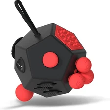 Fidget Dodecagon 12-Side Cube Stress Relief Toy for Kids & Adults (Black Red)