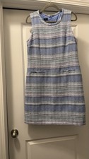 Talbots Blue Spring Striped Tweed Sleeveless Sheath Dress Sz 12P
