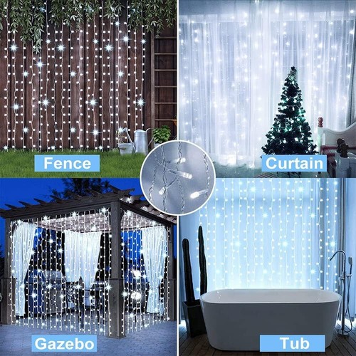 Garden Solar Curtain Lights Outdoor 300 LED Fairy String Lights Waterproof Decor - Picture 12 of 15