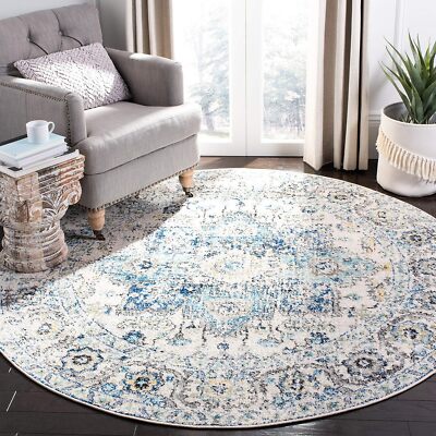Madison Collection Area Rug - 4' Round, Turquoise & Ivory, Snowflake Medallion D