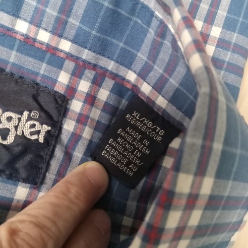 VGT Wrangler Western Shirt Blue Red Short Sleeve Mens X Large Plaid Pearl Snap - Picture 4 of 7