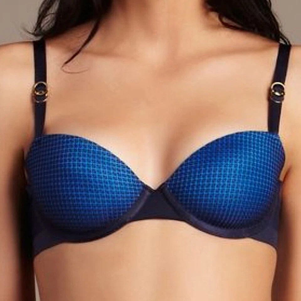 Stella McCartney Mesh Balconette Bra Dark Ink Azure Blue 34DD - Image 2 of 4