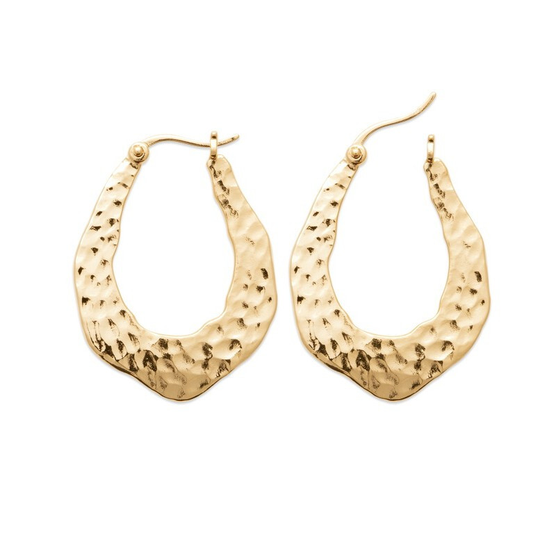 Créoles forme ovale martelée plaqué or 18 carats 750/000 pour femme